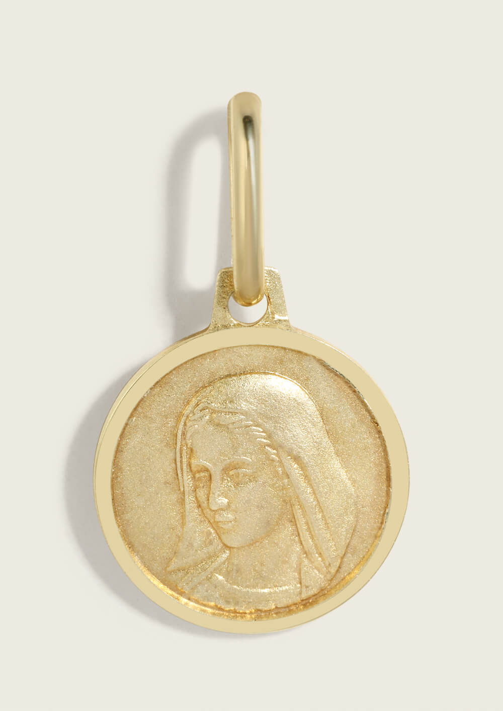 14k Gold Mary Round Medallion Pendant - Main Image
