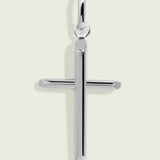 14k White Gold Round Tube Cross Pendant