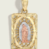 14k Virgen de Guadalupe Diamond-Cut Filigree Square Pendant