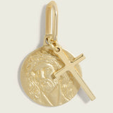 14k Gold Jesus and Cross Double Charm Pendant