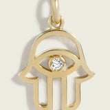 Small 14k Gold Solitaire Round Diamond Hamsa Pendant