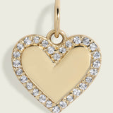 14k Gold Diamond Halo Engravable Heart Charm Pendant