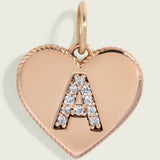 14k Gold Diamond Initial Heart Charm Pendant