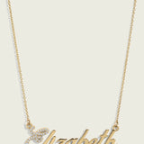 14k Gold Diamond Letter Script Font Nameplate Necklace