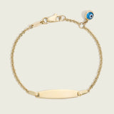 14k Gold Kid's Evil Eye Drop Charm Engravable ID Bracelet