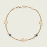 14k Gold Evil Eye & Angel Medallion Bracelet