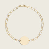 14k Gold Engravable Medallion Disc Charm Paperclip Bracelet