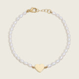 14k Gold Engravable Heart Pearl Bracelet