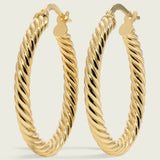 14k Gold Round Twisted Rope Hoop Earrings