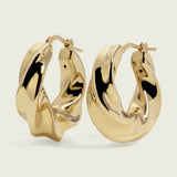 14k Gold Chunky Twisted Waterfall Hoop Earrings