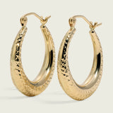 14k Gold Texture Graduated Hoop Earrings