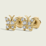 Gold Pave Diamond Butterfly Stud Earrings