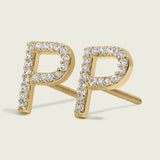 Diamond Single Letter Stud Earrings