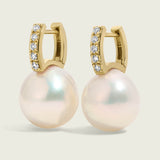 Freshwater Pearl Diamond Huggie Earrings