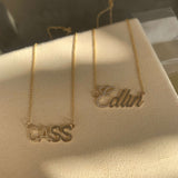 14k Gold Diamond Letter Script Font Nameplate Necklace