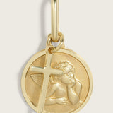 14k Guardian Angel & Cross Double Charm Pendant