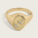 Pave Diamond Zodiac Signet Ring - Zodiac Sign Options