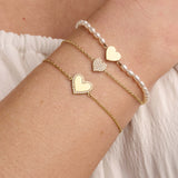 Diamond Pave Heart Charm Rolo Bracelet