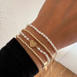 14k Gold Engravable Heart Pearl Bracelet