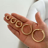 Large 14k Gold Tubular Seamless Round Hoop Earrings