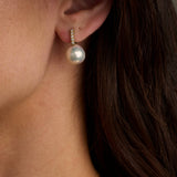 Freshwater Pearl Diamond Huggie Earrings